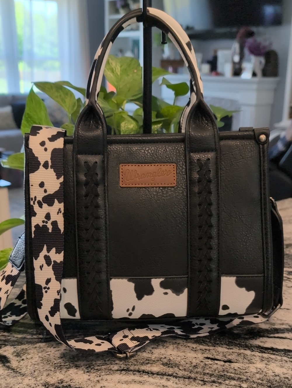 Wrangler Black and White Cowhide-Print Satchel